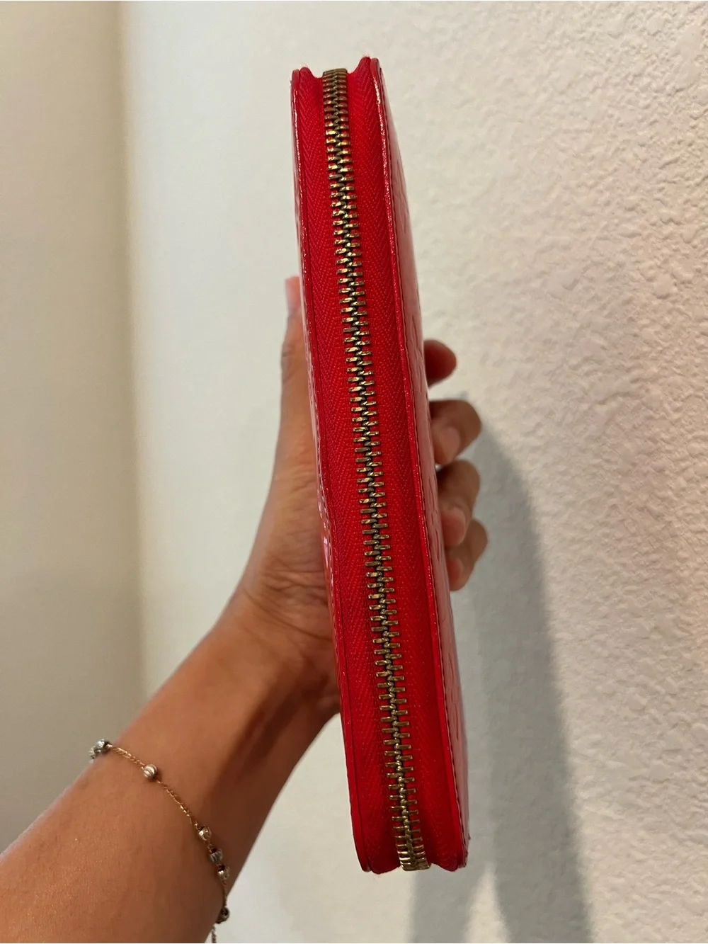 Louis Vuitton Red Vernis Embossed Zip Wallet with Gold Hardware